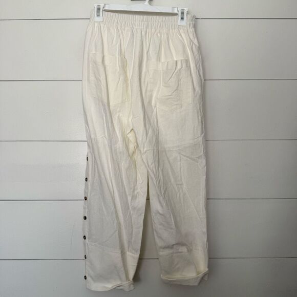 Noracora Women’s Small Cream Button Pants Ankle Minimalist Capsule New - Picture 4 of 6